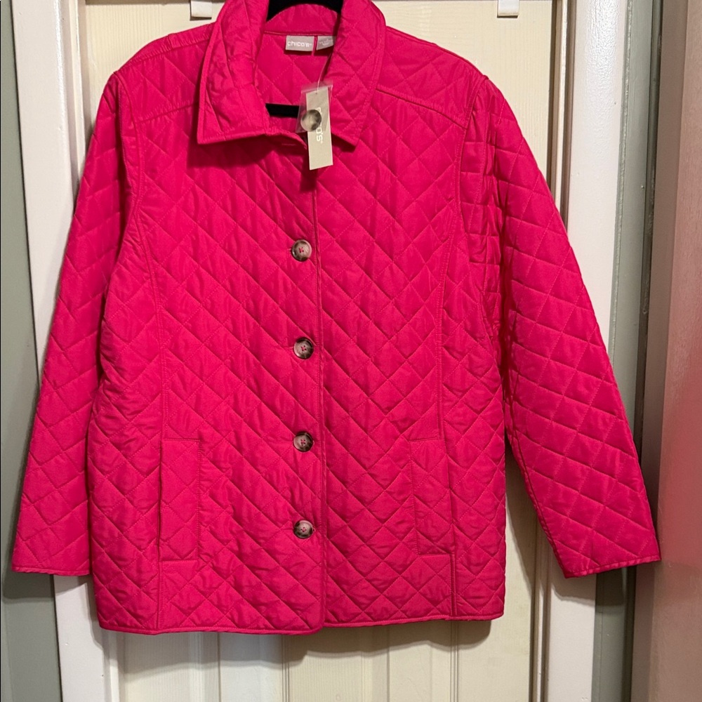 Chico's Vibrant Pink Quilted Puffer Jacket